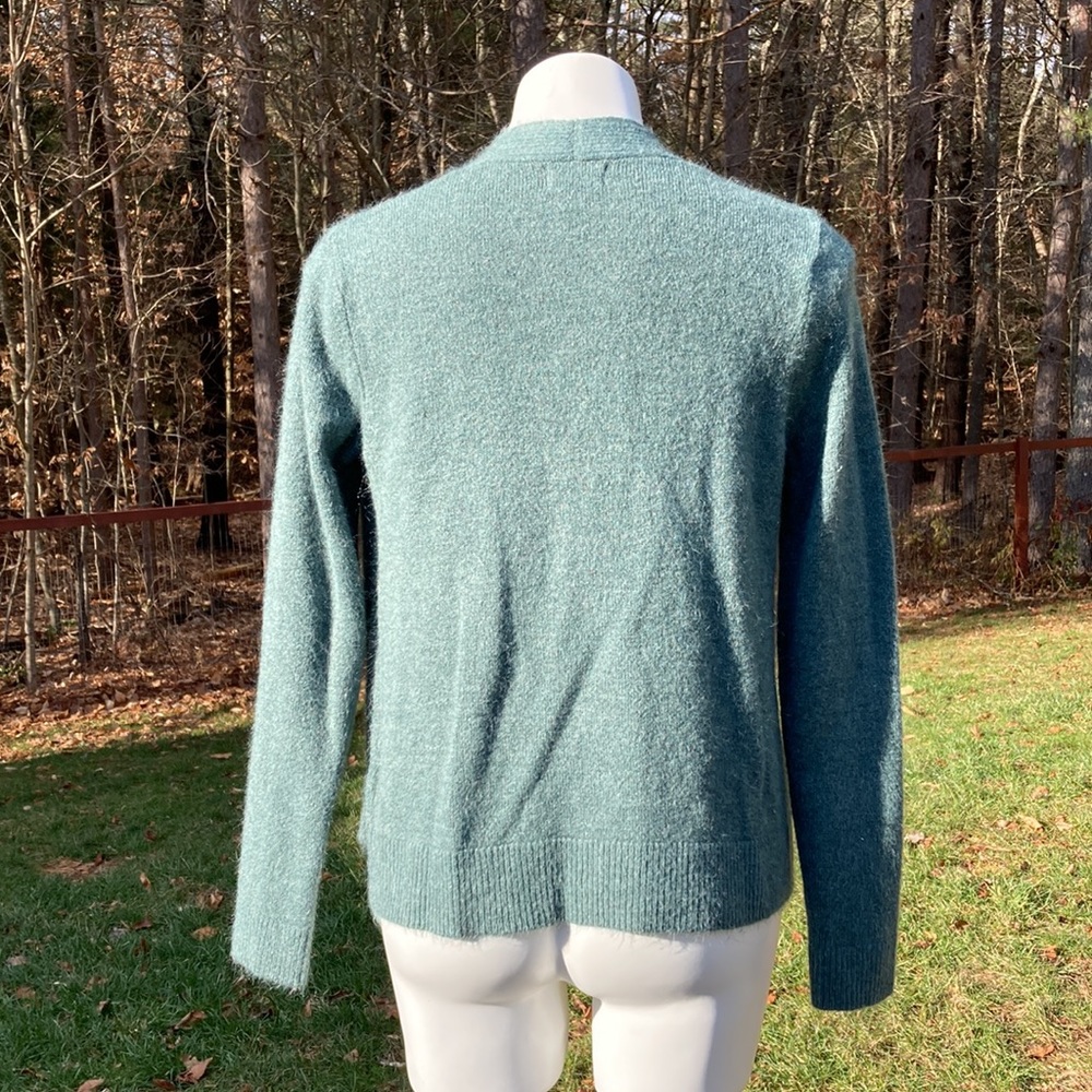 Soft Deep Sage Green Fuzzy Open Front Sweater Siz… - image 4
